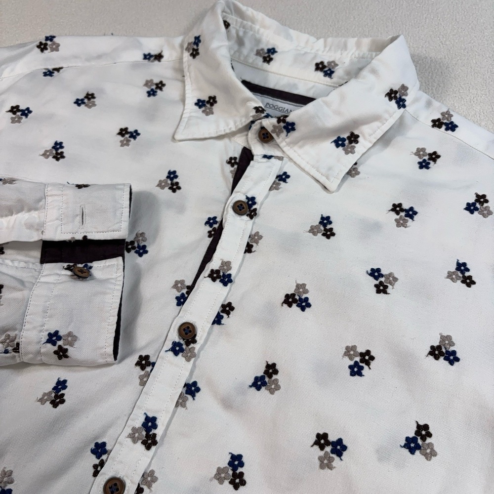 Poggianti 1958 Shirt Mens XL White Floral Embroidery Cotton Italy Button Up READ